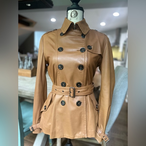 Burberry London Lambskin Leather Trench Jacket - Picture 1 of 16
